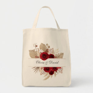 Burgundy Roses & Pampas Grass Wedding Tote Bag