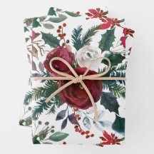 Burgundy Roses, Pine, Holly Christmas Floral