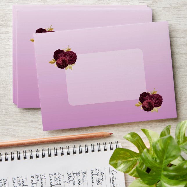 Burgundy Roses & Rose Gold Glitter Sweet 16 Envelope (Stacked)