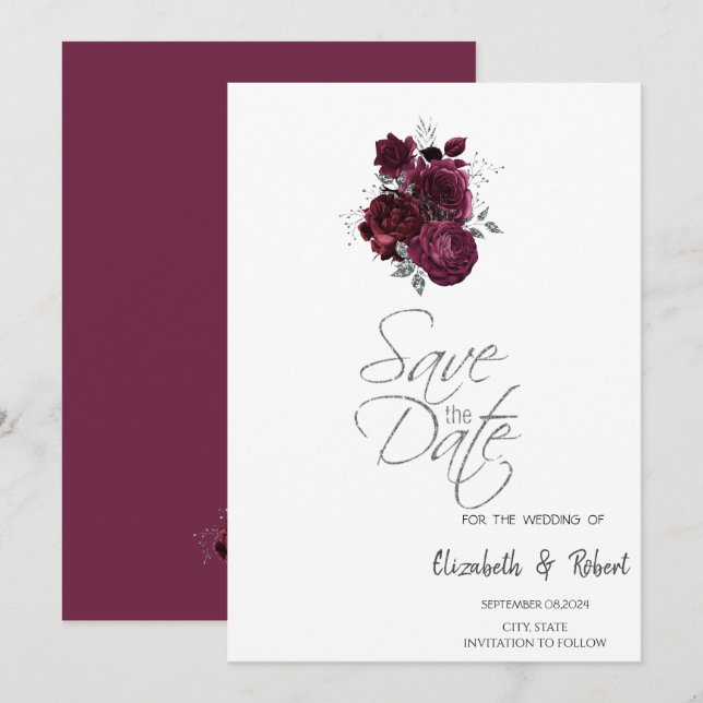Burgundy Roses Save The Date (Front/Back)