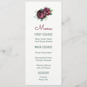 Burgundy Roses Watercolor Flower Menus