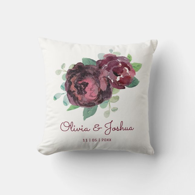 Burgundy Roses Wedding Cushion (Front)