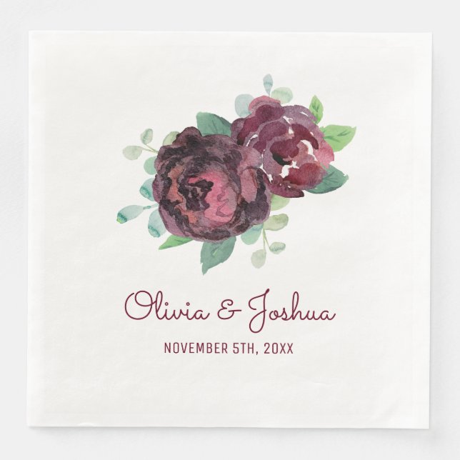 Burgundy Roses Wedding Napkin (Front)