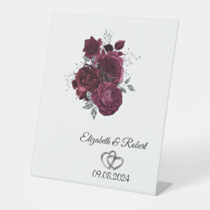 Burgundy Roses Wedding  Pedestal Sign