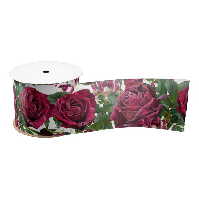 Burgundy Roses Wedding Ribbon Satin Ribbon (Spool)