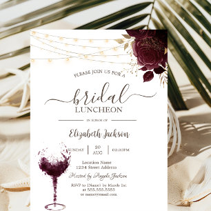 Burgundy Roses,Wine Glass Bridal Luncheon Invitation