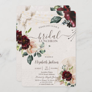 Burgundy Roses,Wine Glass,Lights Bridal Luncheon Invitation