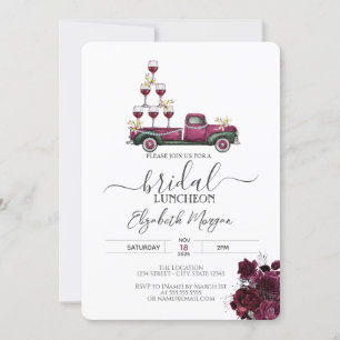 Burgundy Roses Wine Truck Bridal Luncheon  Invitation