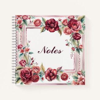 Burgundy Roses with Elegant Frame Notebook