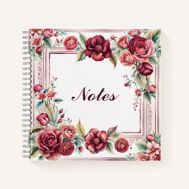 Burgundy Roses with Elegant Frame Notebook (Front)