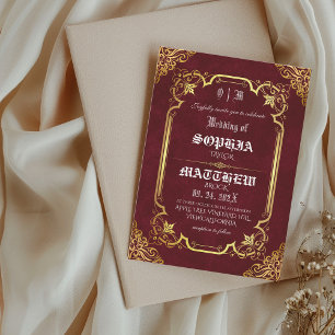 Burgundy Royal Medieval Gold Wedding Invitation