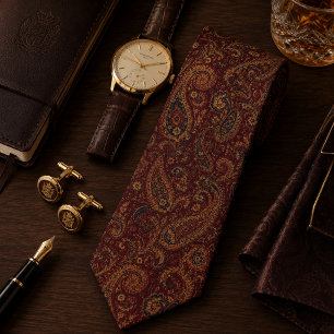 Burgundy Royal Paisley Old Money Luxury Tie