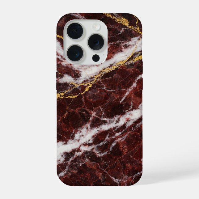 Burgundy Royale Marble with White & Gold Veining iPhone Case (Back)