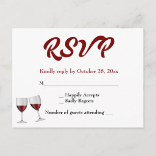 Burgundy RSVP Champagne Wine Glasses Wedding Invitation Postcard