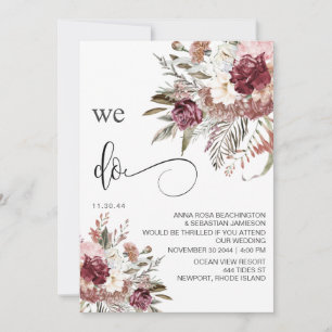 *~* Burgundy RSVP QR  AR15  Floral  Rose WEDDING Invitation