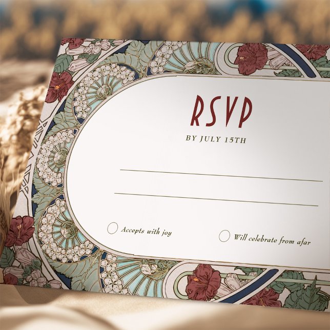 Burgundy RSVP Wedding Insert Vintage Art Nouveau Invitation (Creator Uploaded)
