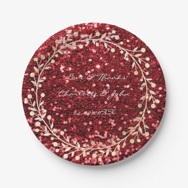 Burgundy Rube Red  Foxier Gold Wreath Garland Paper Plate (Front)