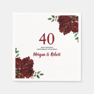 Burgundy Ruby Red Rose 40th Wedding Anniversary Napkin