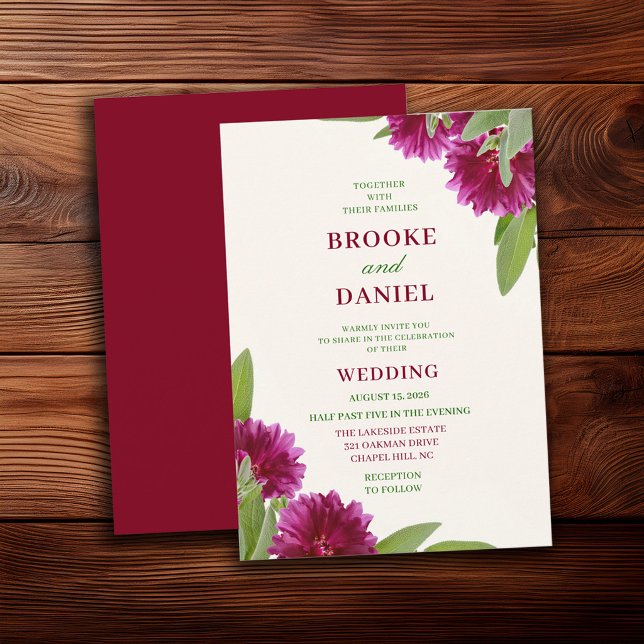 Burgundy Ruffled Bloom Sage Wedding Invitation (Creator Uploaded)