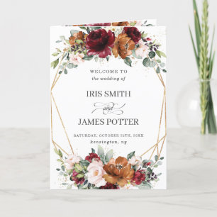 Burgundy Rust Blush Floral Gold Wedding Program Programme