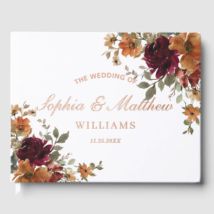 Burgundy Rust Burnt Orange Copper Floral Wedding Guest Book