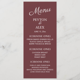 Burgundy Rust Wedding Reception Rehearsal Dinner Menu