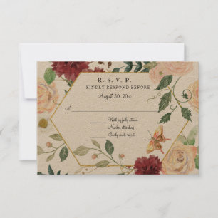 Burgundy Rustic Blush Floral Watercolor Kraft RSVP