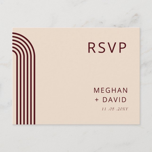 Burgundy Rustic Boho Arched Modern Wedding RSVP Invitation Postcard (Front)