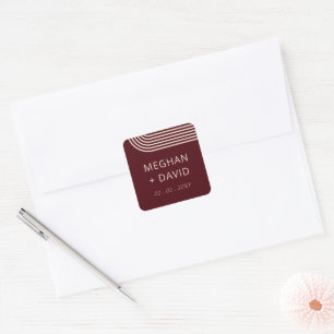 Burgundy Rustic Boho Arched Modern Wedding Square Sticker
