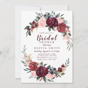 Burgundy rustic boho floral bridal shower invitation