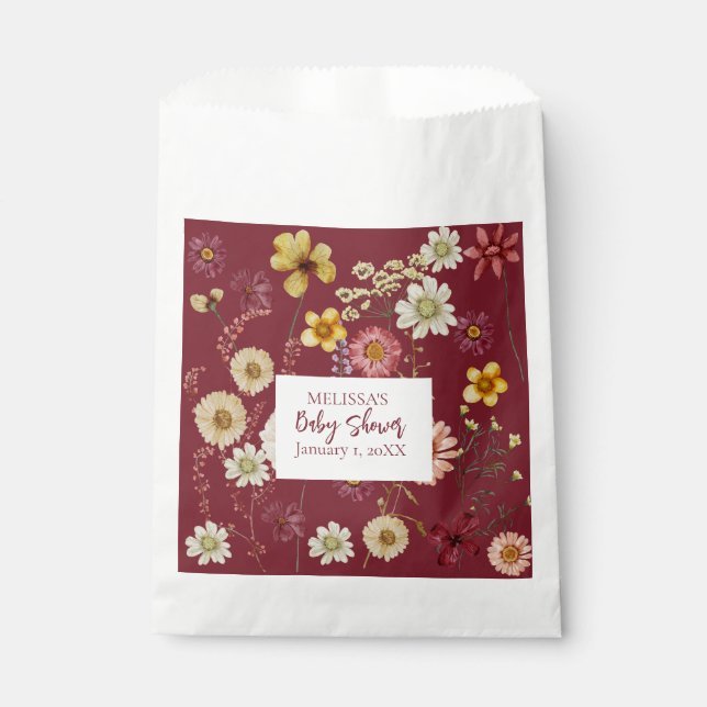 Burgundy rustic boho wildflower favour bags (Front)