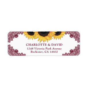 Burgundy Rustic Chic Sunflower Return Address