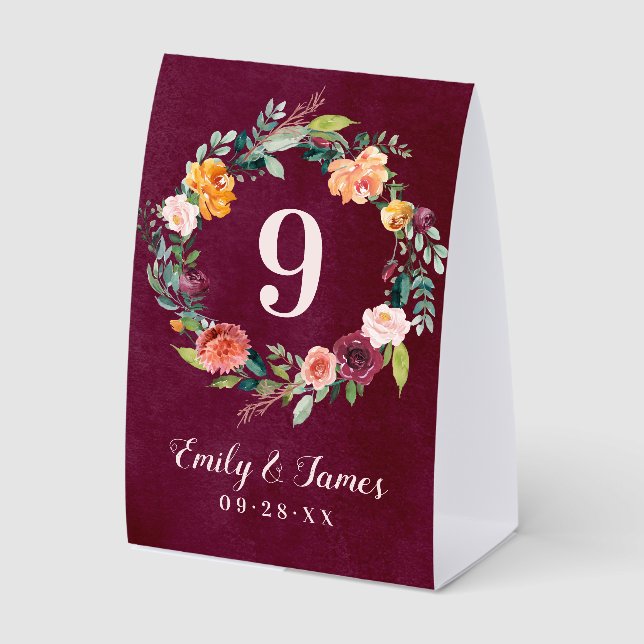 Burgundy Rustic Fall Floral Wedding Monogram (Front)