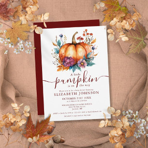 Burgundy Rustic Fall Little Pumpkin Baby Shower Invitation