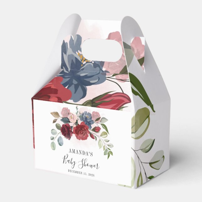 Burgundy Rustic Floral Baby Shower Custom Favour Box (Front Side)