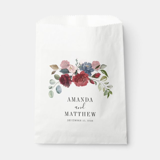 Burgundy Rustic Floral Custom Wedding Favour Bags (Front)
