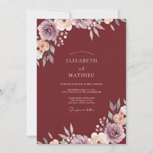 Burgundy Rustic Floral Romance Wedding Invitation