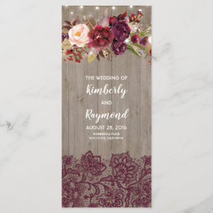Burgundy Rustic Floral Wedding Programs Programme