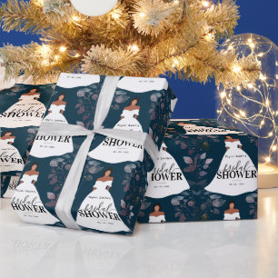 Burgundy Rustic Flower Bridal Shower Blue Navy Wrapping Paper