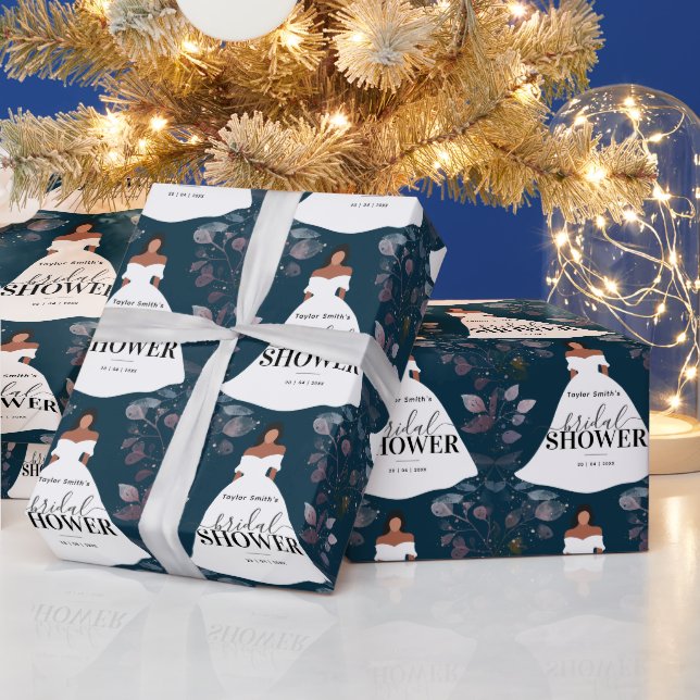 Burgundy Rustic Flower Bridal Shower Blue Navy Wrapping Paper (Holidays)