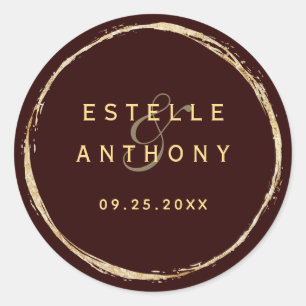 Burgundy Rustic Gold Circle Ampersand Wedding Classic Round Sticker