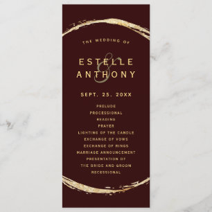 Burgundy Rustic Gold Circle Ampersand Wedding  Programme