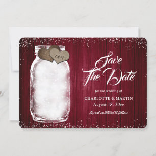 Burgundy Rustic Mason Jar Lights Wood Wedding Save The Date