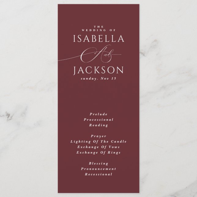 Burgundy Rustic Outdoor Wedding  Programme (Front)