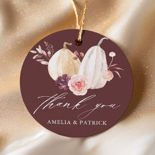 Burgundy Rustic Pumpkin Wedding Thank You Favour Tags
