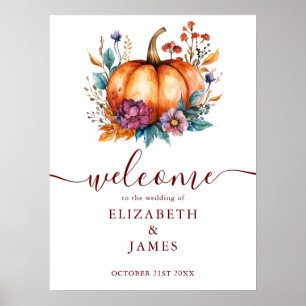 Burgundy Rustic Pumpkin Wedding Welcome Sign