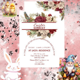 Burgundy Rustic Roses Pastel Floral Easter Sunday  Invitation