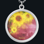 *~* Burgundy  Rustic Sunflower Country Watercolor Silver Plated Necklace<br><div class="desc">* Rustic Vintage botanical charming Burgundy Gold Floral Blossoms and Watercolor Yellow Sunflowers Creative Unique Modern design. * This joyful modern Country Rustic Vintage lovely Soft large Watercolor Yellow Sunflowers on an Abstract Burgundy Merlot and Gold make for a very design. Energy Enhanced Square Silver Plated Metaphysical Spiritual New Age...</div>