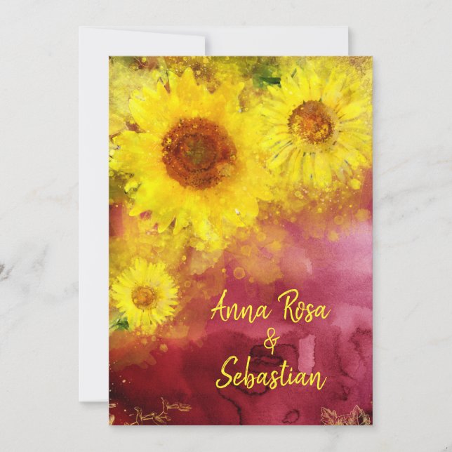 *~* Burgundy  Rustic Sunflower Country Wedding Invitation (Front)