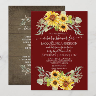 Burgundy Rustic Sunflower Drive By Boy Baby Shower Invitation